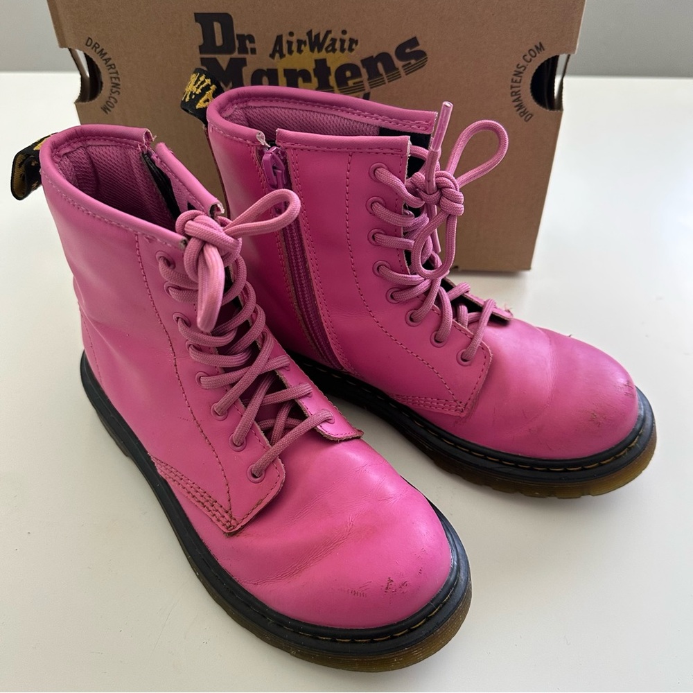 Dr. Marten Youth 1460 J Leather Lace Up Boots Thrift Pink with Side Zipper w Box
